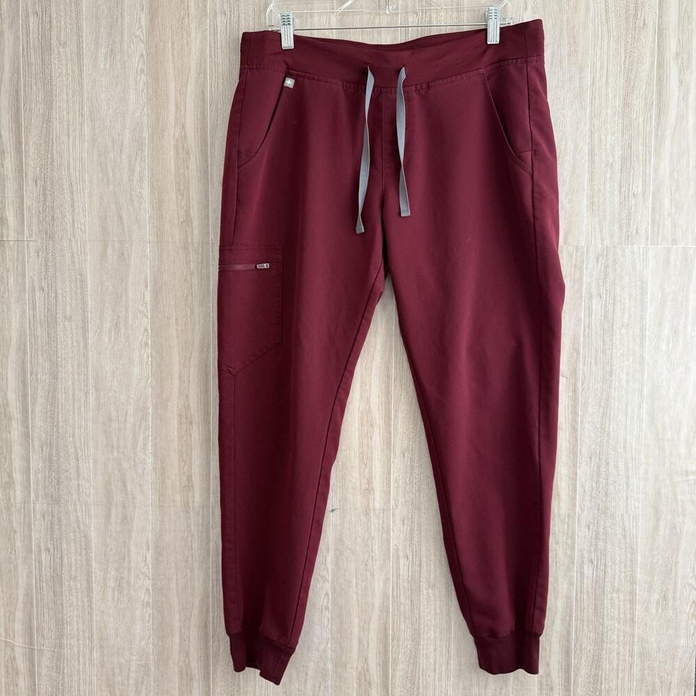 Figs Women's Jogger Pants in Maroon with Gray Drawstring
